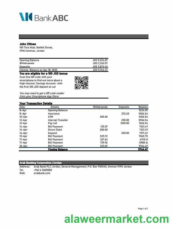 Jordan ABC Bank statement xls